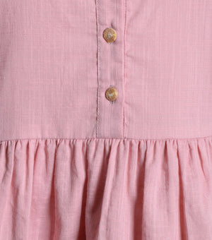 Pink Cotton Linen embroidered flared dress