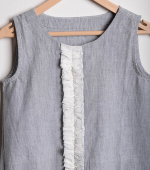 Black Striped Cotton Linen A-line dress