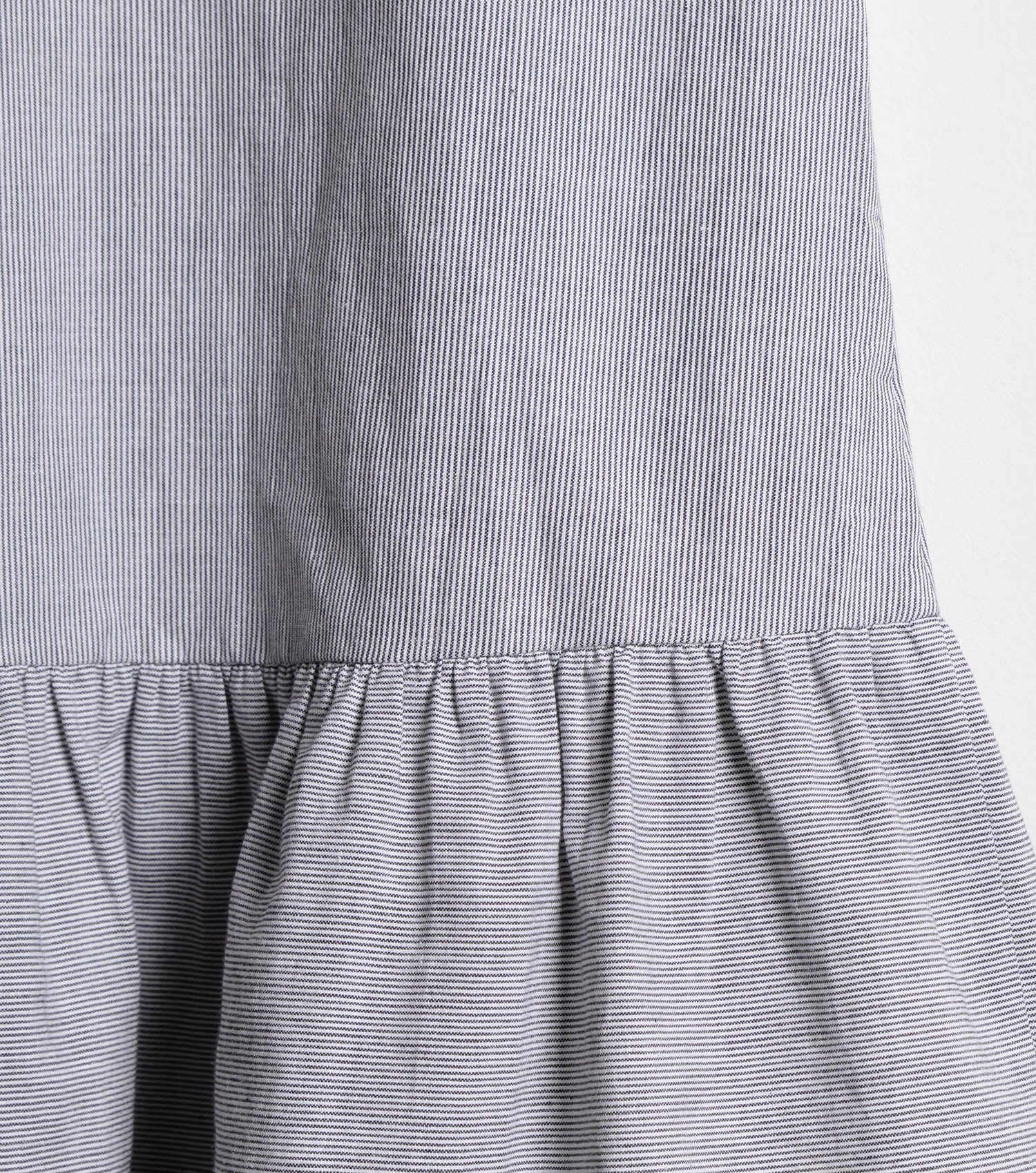 Black Striped Cotton Linen A-line dress