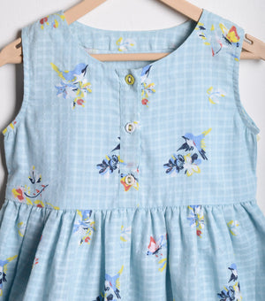 Sky Blue Cotton Flared dress