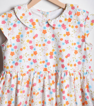 White Floral Printed Cotton Dress