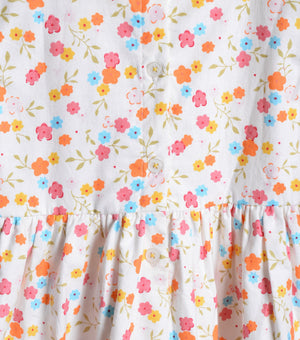 White Floral Printed Cotton Dress