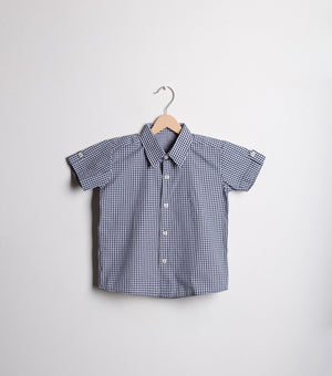 Navy Blue Chequered Cotton Shirt