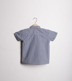 Navy Blue Chequered Cotton Shirt