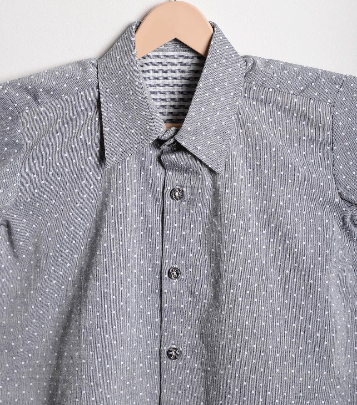 Grey polka dot printed Cotton Shirt