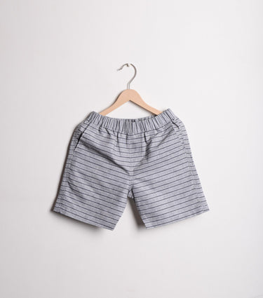 Grey Striped Cotton Shorts