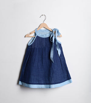 Blue Cotton embroidered flared dress