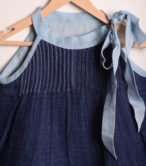 Blue Cotton embroidered flared dress