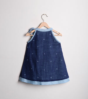 Blue Cotton embroidered flared dress