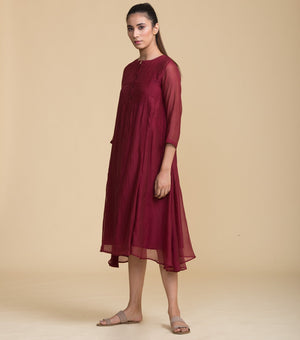 Maroon Chanderi Flared Dress