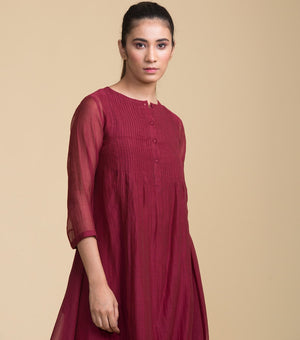 Maroon Chanderi Flared Dress