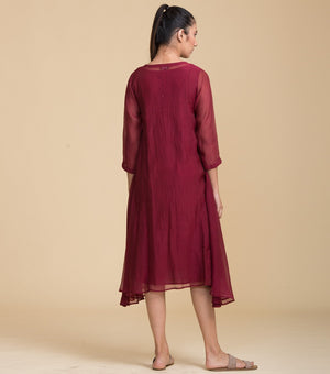 Maroon Chanderi Flared Dress