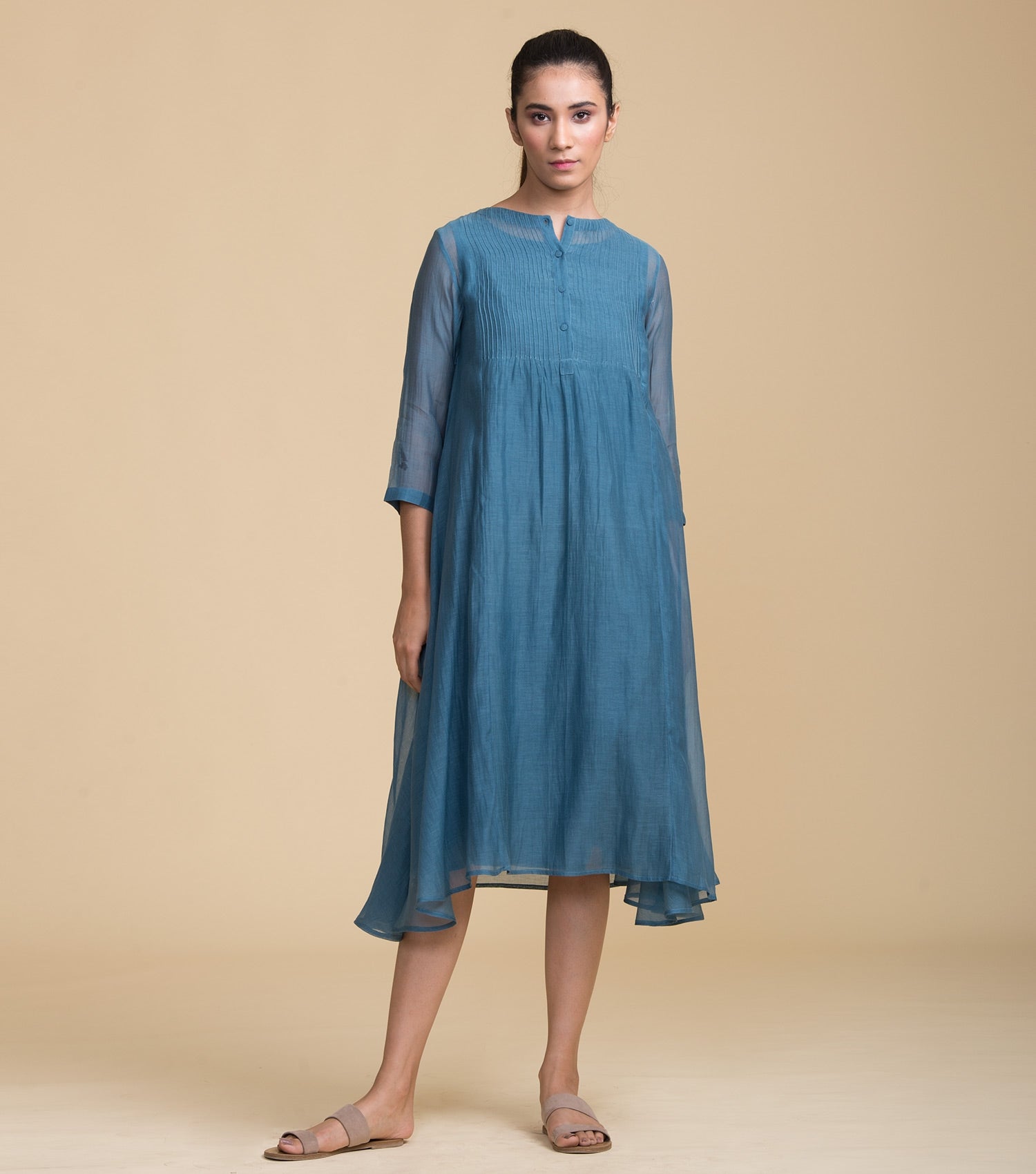 Blue Chanderi Flared Dress