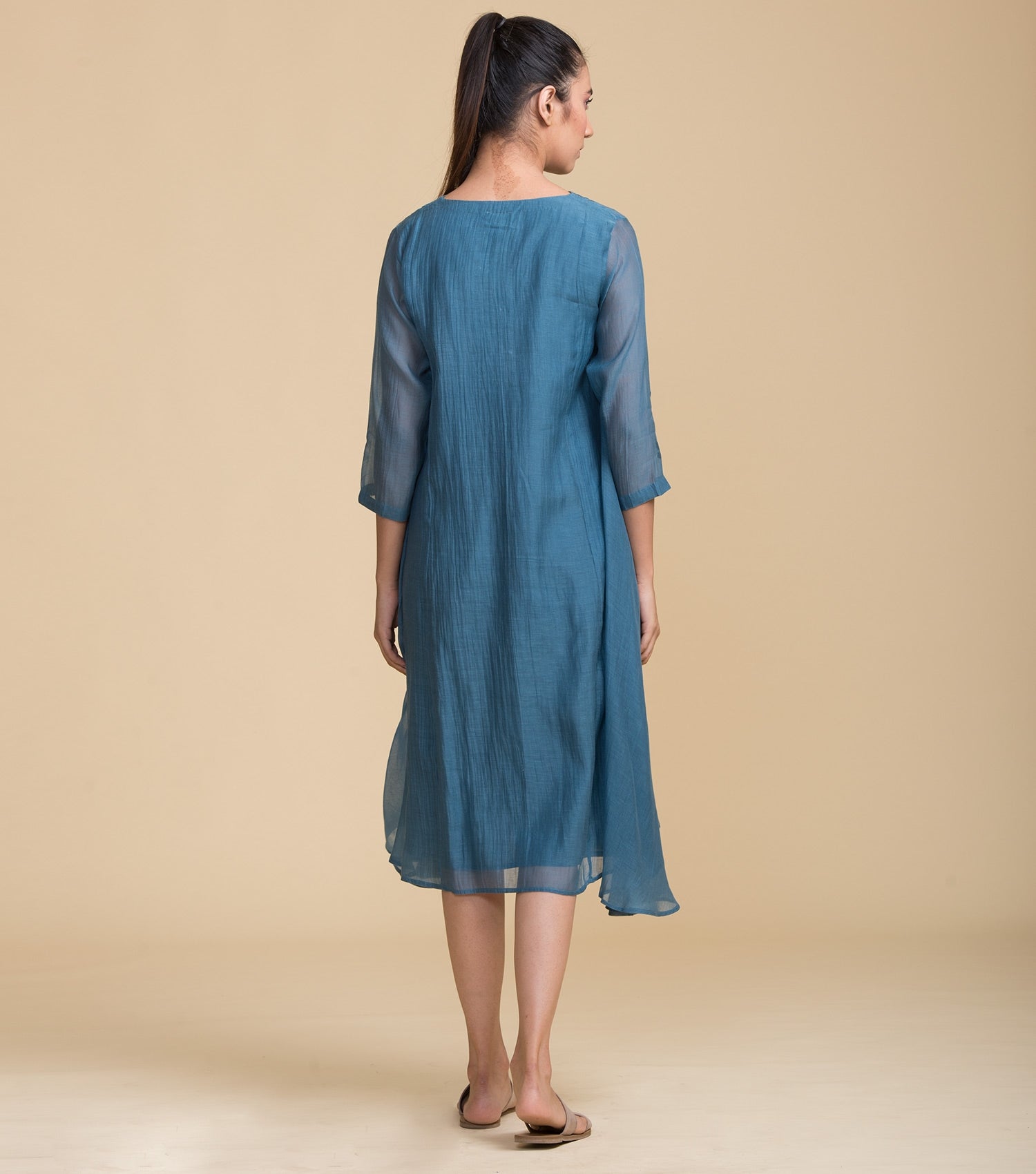 Blue Chanderi Flared Dress