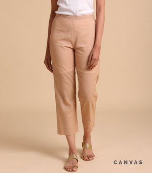 Beige Cotton Straight Pants