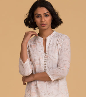 Cream Floral Fine Cotton Kurta