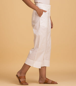 Ivory Cotton Pleated Pants
