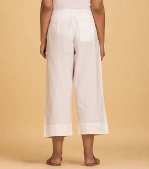 Ivory Cotton Pleated Pants