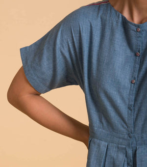 Blue solid cotton dress