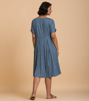 Blue solid cotton dress