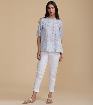 Blue printed Flared top