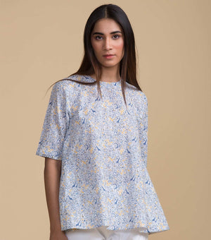 Blue printed Flared top