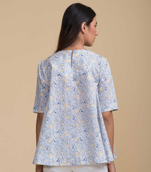 Blue printed Flared top