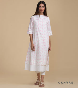 White printed cotton Kurta