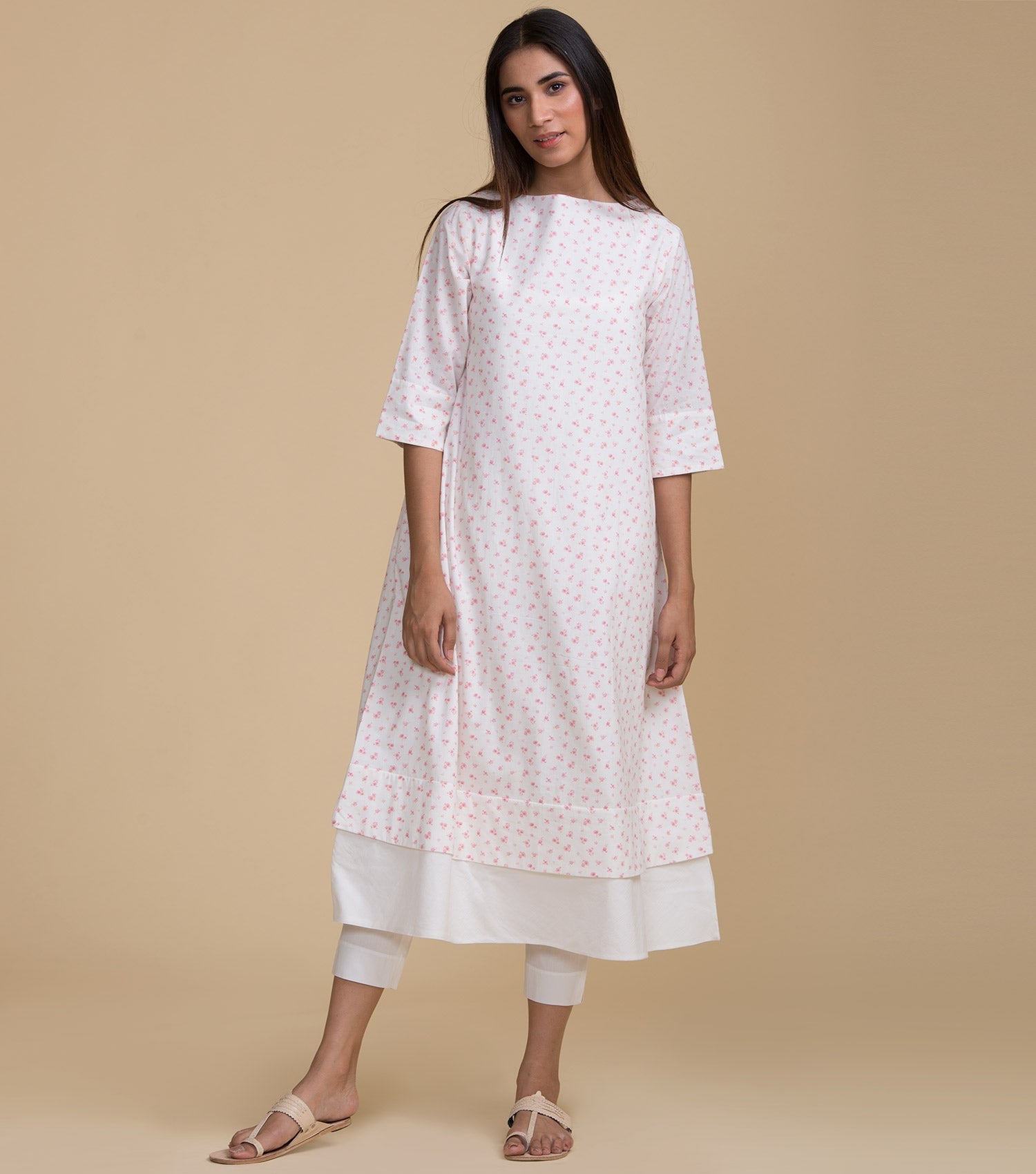 White printed cotton Kurta