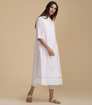 White printed cotton Kurta