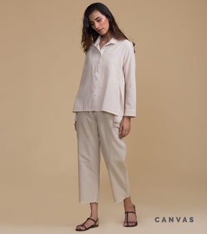 Beige Solid Cotton Pants
