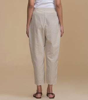 Beige Solid Cotton Pants