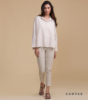 Beige solid cotton pants
