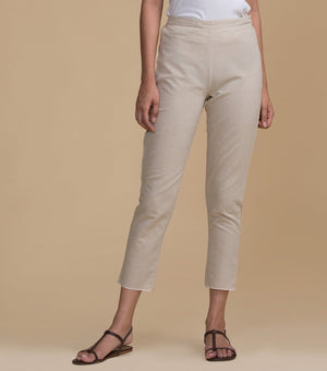 Beige solid cotton pants