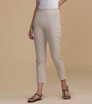 Beige solid cotton pants
