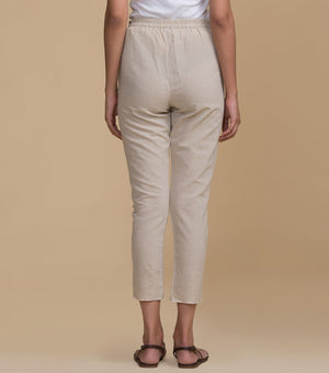 Beige solid cotton pants