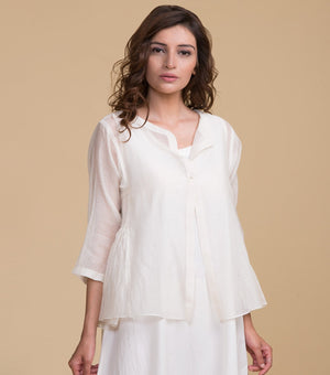 White chanderi kediyo Set