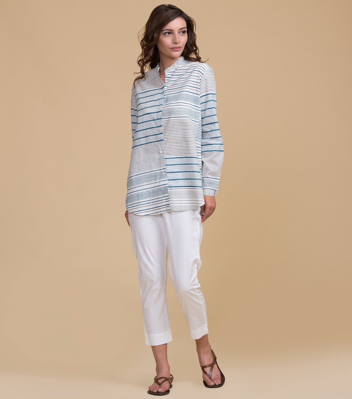 Natural multicolored striped top