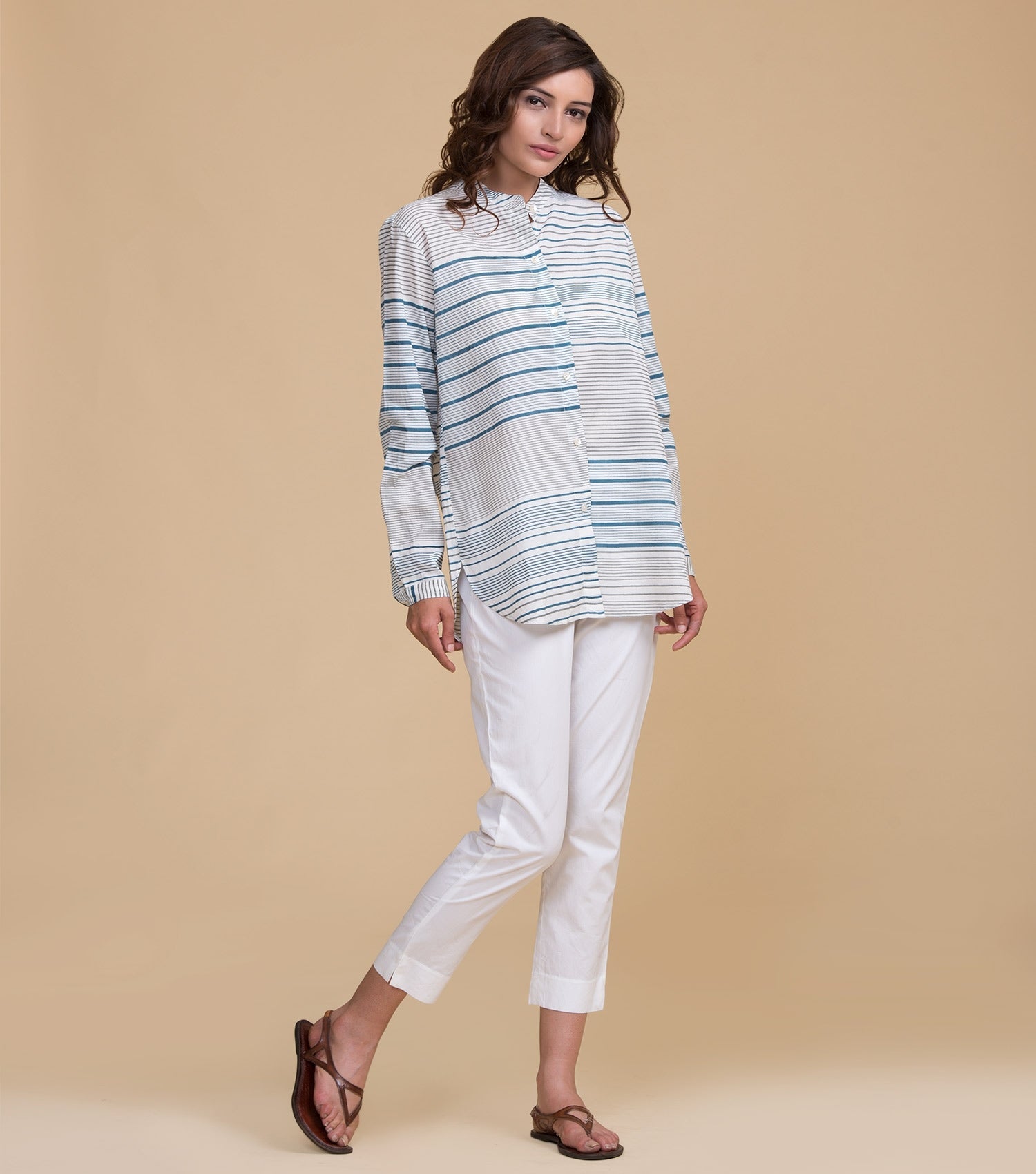 Natural multicolored striped top