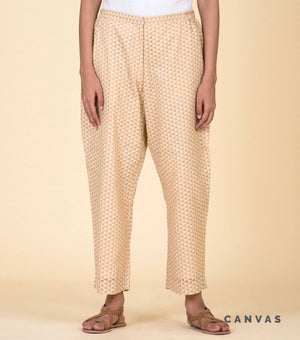 Beige Printed Cotton Pants