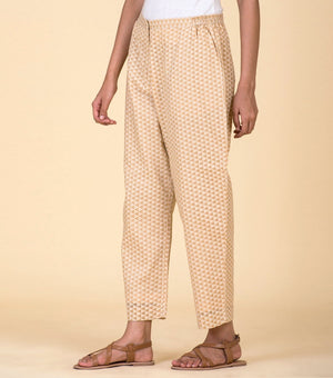 Beige Printed Cotton Pants