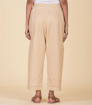 Beige Printed Cotton Pants