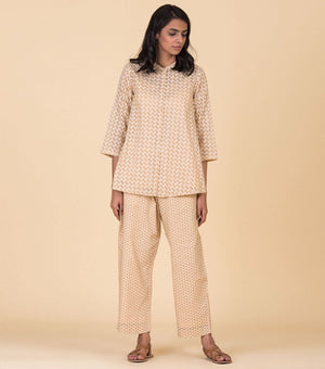 Beige Printed Cotton Pants